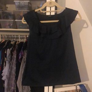 Navy blue silk tank with ruffle